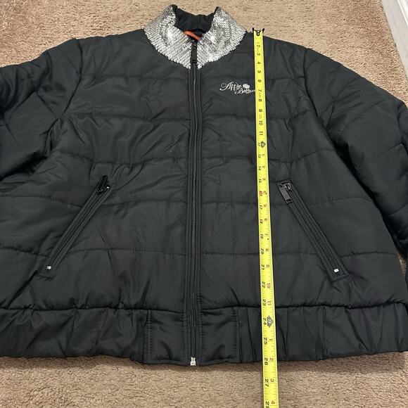 Apple Bottoms Puffer Jacket Y2K Silver Sequined Black Size 2X - Picture 2 of 9